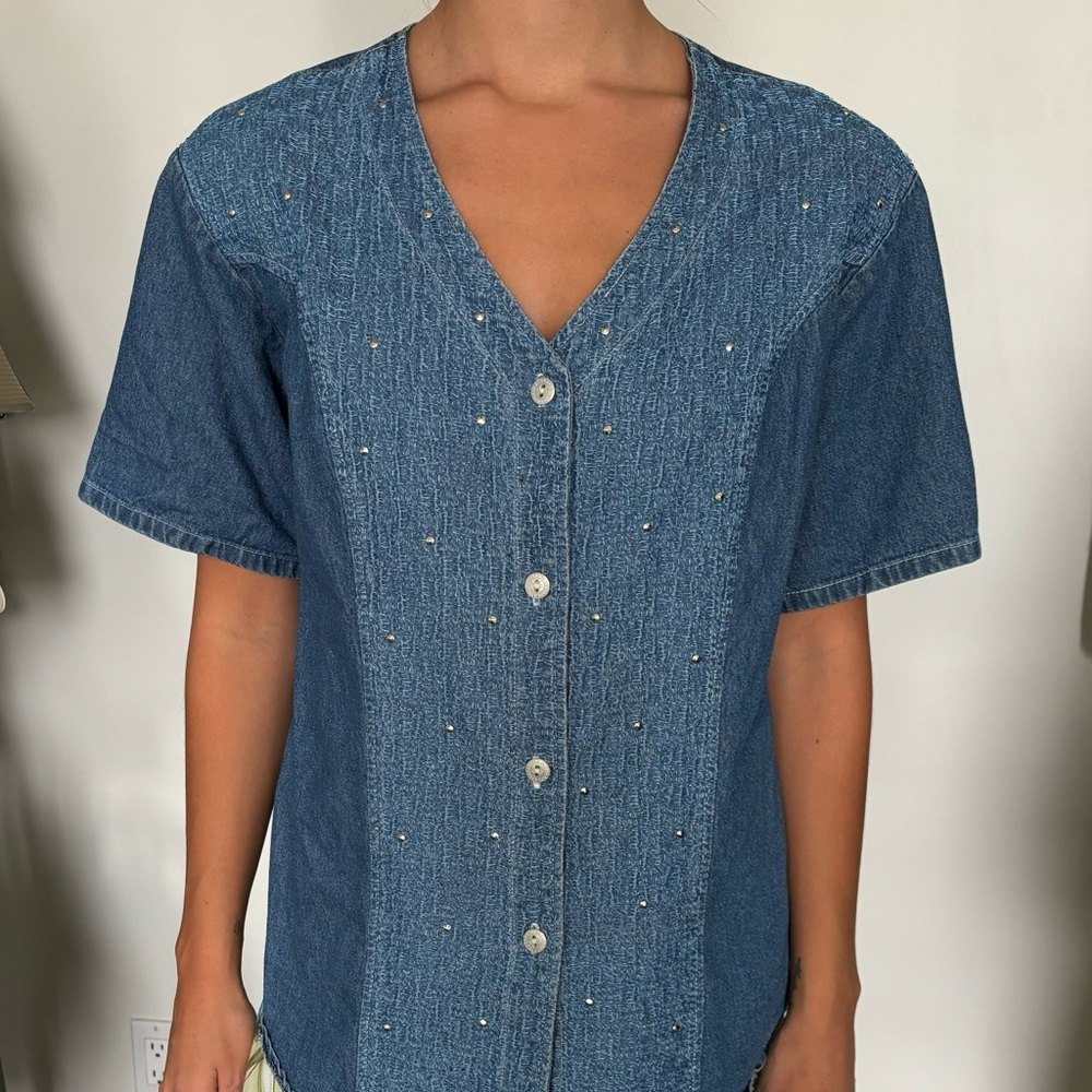 Denim button up with sparkles